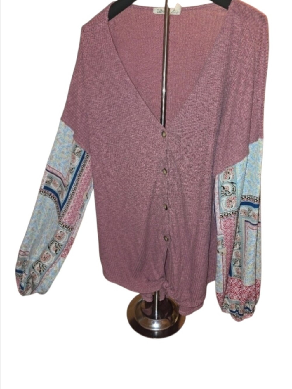 Liberty Love Women's Pink Top with Patterned Sleeves-Size 2X EUC